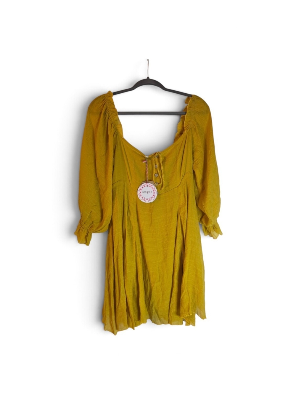 Umgee Mustard Yellow Smocked Square-Neck Mini Dress